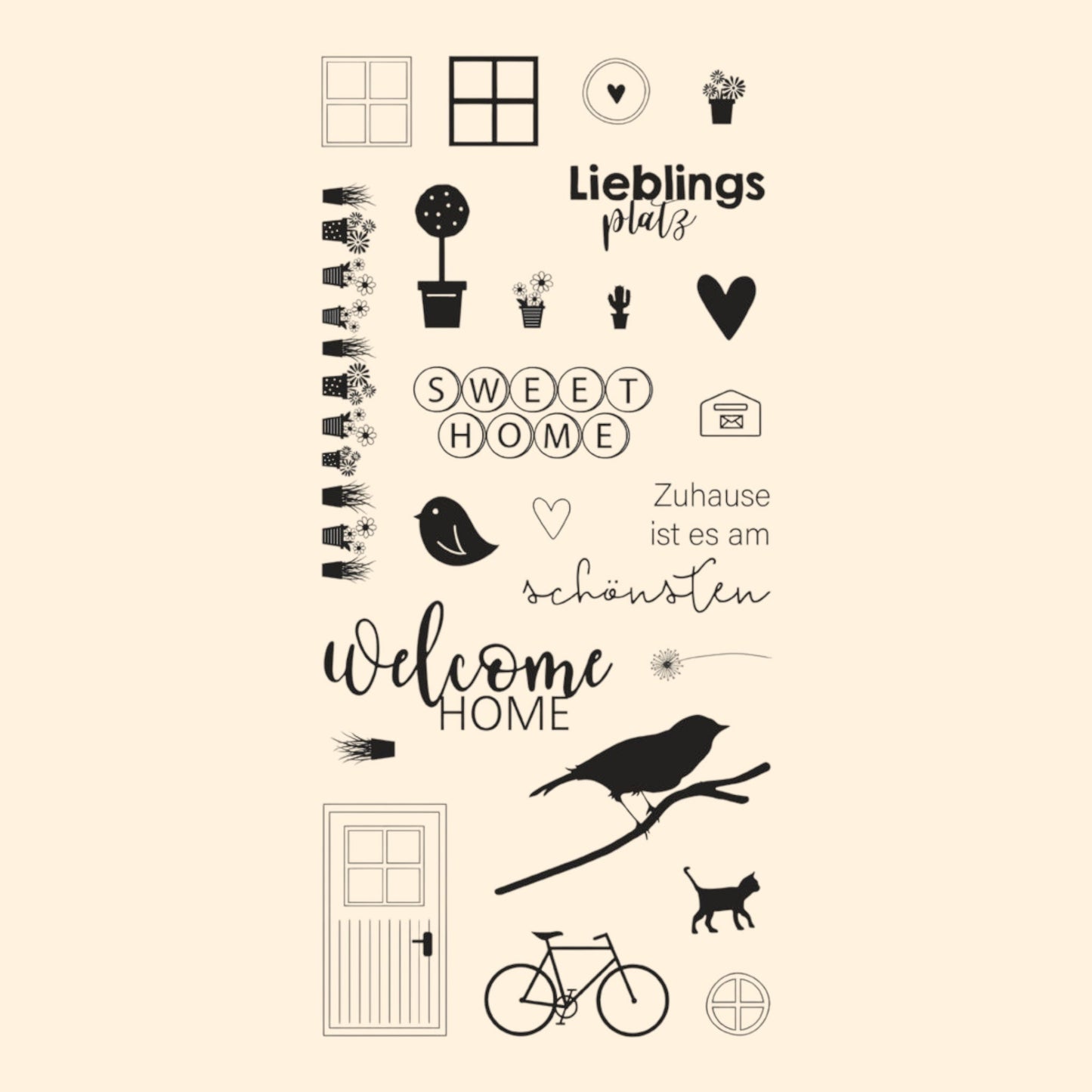 Rayher Silikonstempel Stempel.  Welcome Home, 97x205mm, 23 Motive