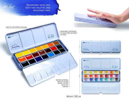 Nevskaya Palitra White Nights™ Aquarellfarbe Set Bazanova im Metallkasten 21 x 2,5 ml Näpfchen