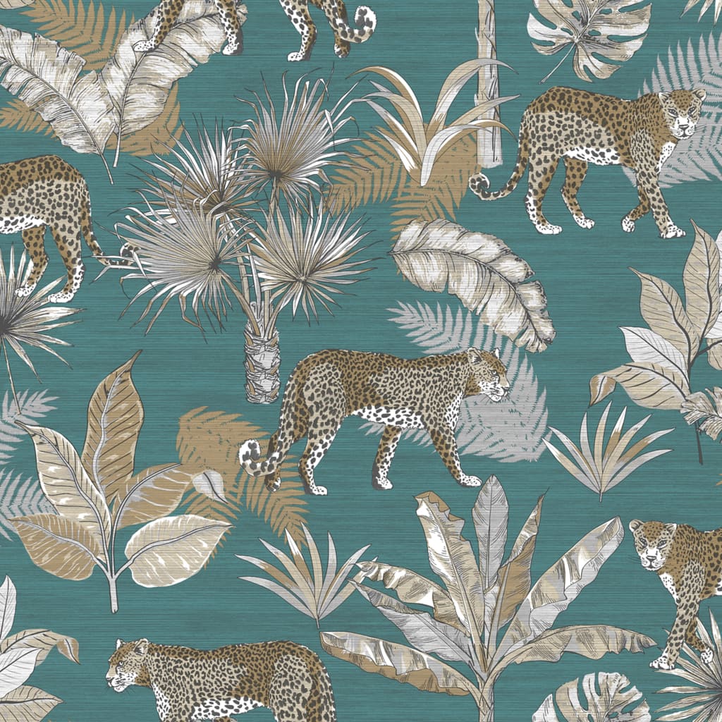 DUTCH WALLCOVERINGS Tapete Leoparden-Motiv Blau und Beige