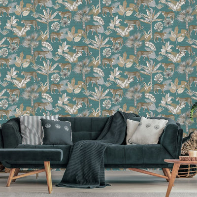 DUTCH WALLCOVERINGS Tapete Leoparden-Motiv Blau und Beige