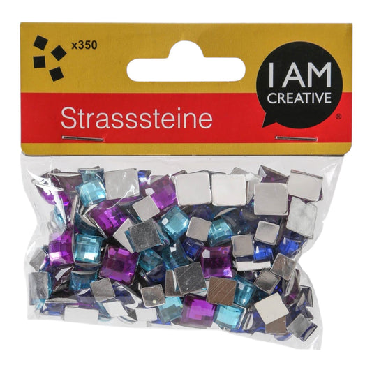 I AM Creative Strasssteine eckig selbstklebend 6–10 mm, 350 Stück, Blau