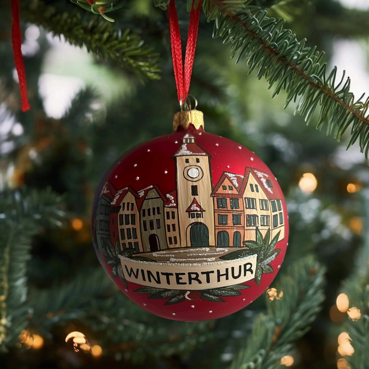 Weihnachtskugel «Winterthur», handbemalt, Ø 10 cm