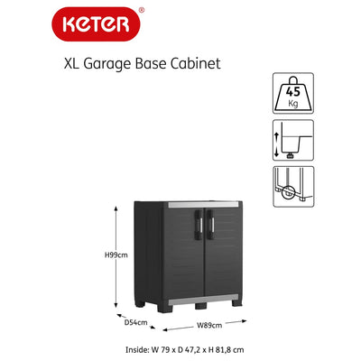 Keter Niedriger Lagerschrank Garage XL Schwarz und Silbern 99 cm