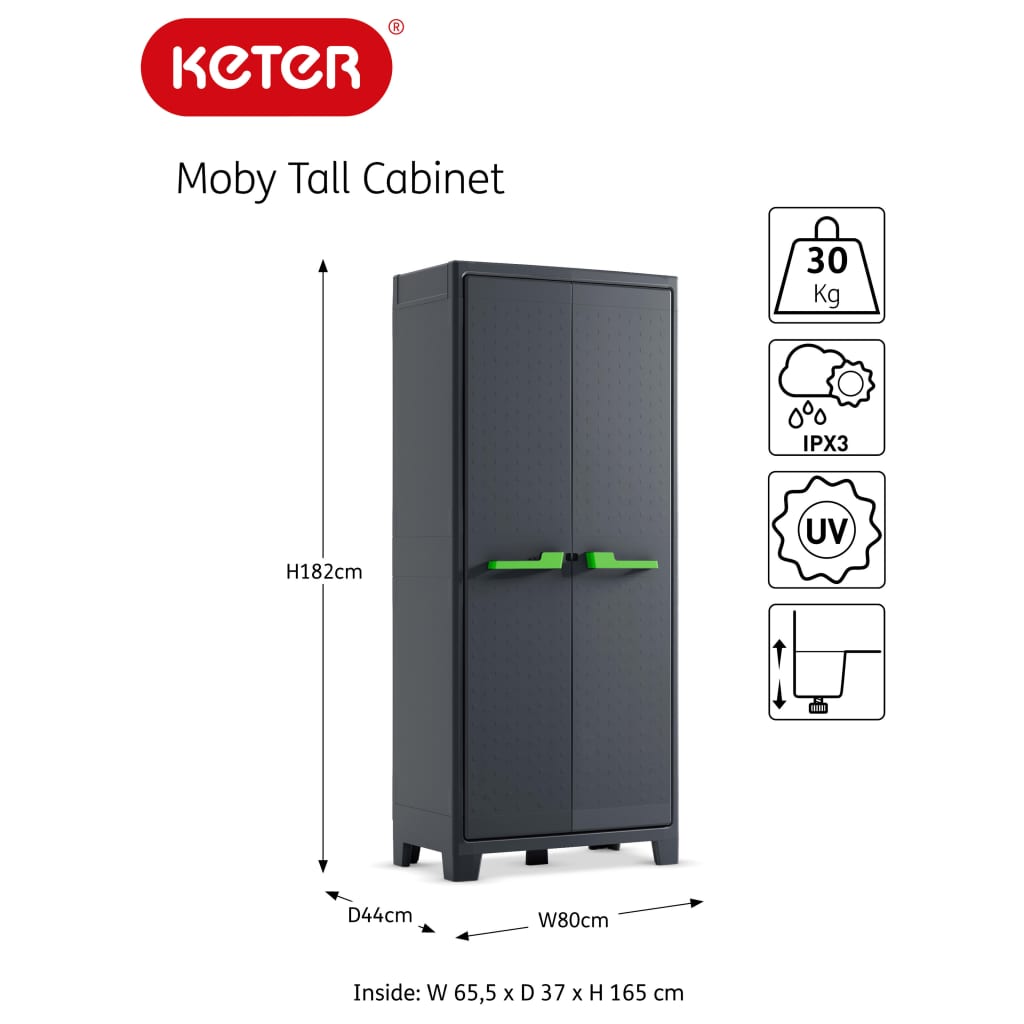 Keter Lagerschrank mit Einlegeböden Moby Graphitgrau 182 cm