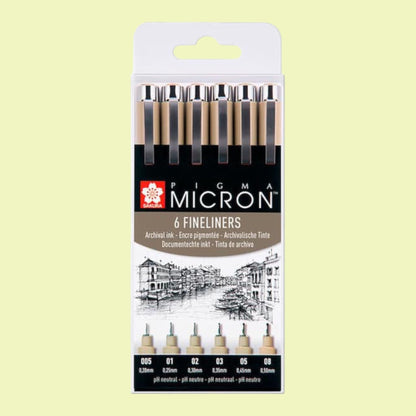 Sakura Pigma Micron Fineliner Set, 6 Stück