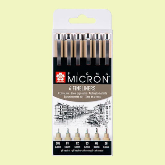 Sakura Pigma Micron Fineliner Set, 6 Stück