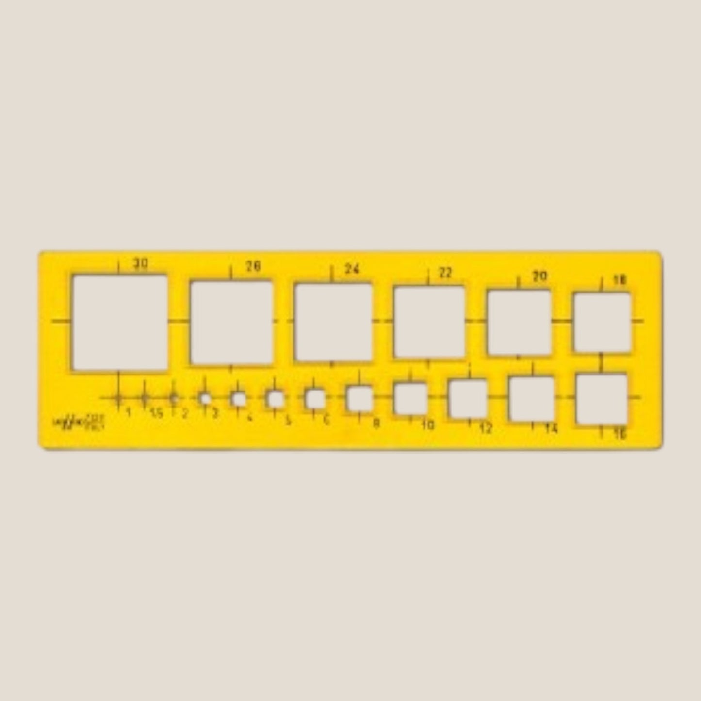 ARDA Schablone Quadrate 1–30 mm, Gelb-transparent