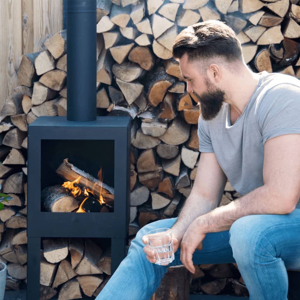 Esschert Design Terrassenofen mit Holzlager Schwarz FF410