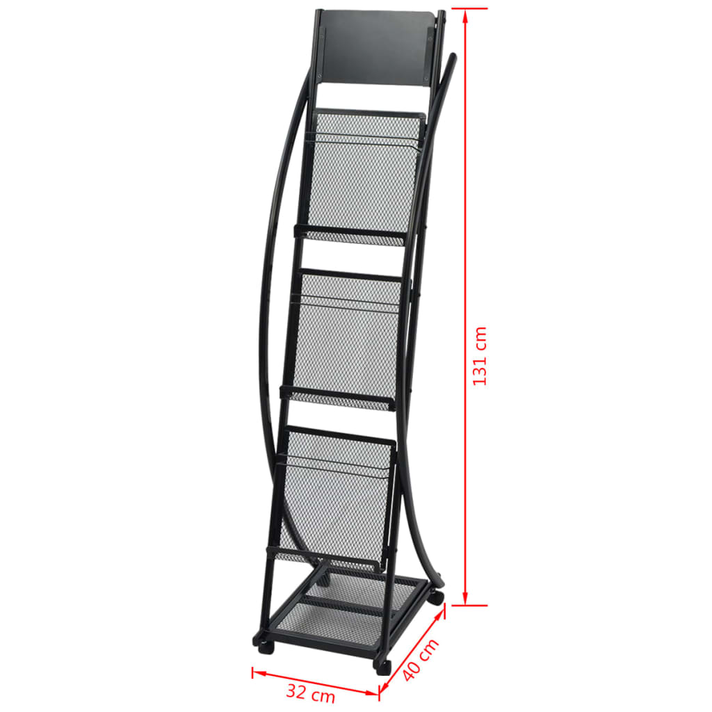 30098 vidaXL Zeitschriftenständer 40 x 32 x 131 cm Schwarz A4