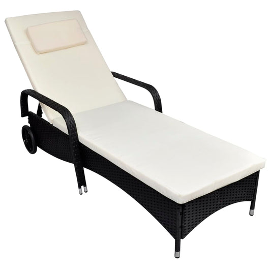 Sonnenliege mit Rollen Poly Rattan Schwarz