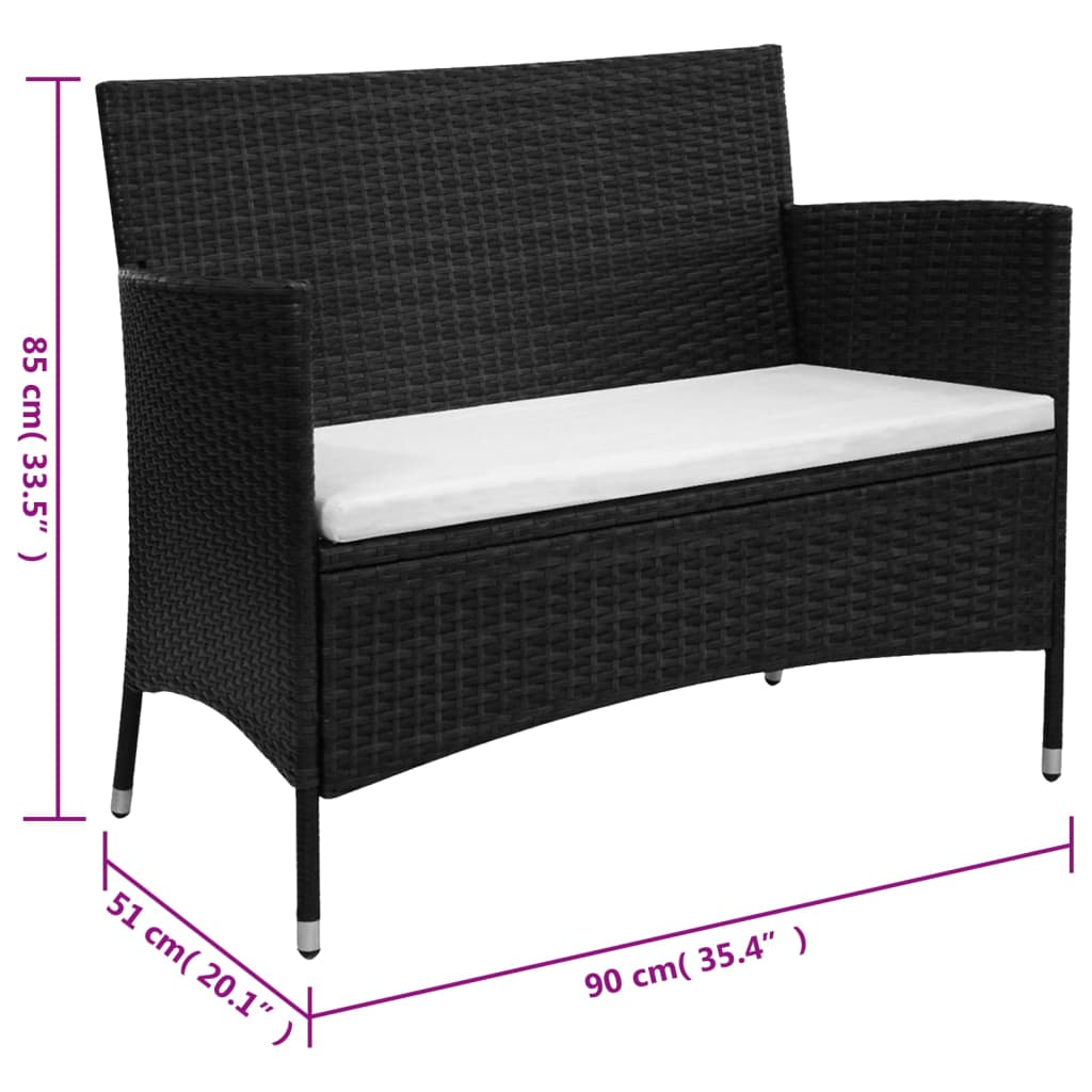 Gartenbank 90 cm Poly Rattan Schwarz