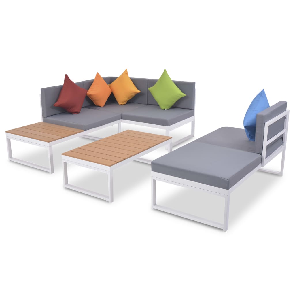 4-tlg. Garten-Lounge-Set mit Auflagen Aluminium und WPC