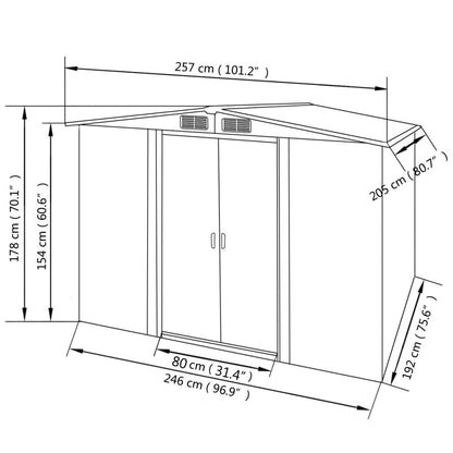 Gartenschuppen Grau Metall 257 x 205 x 178 cm