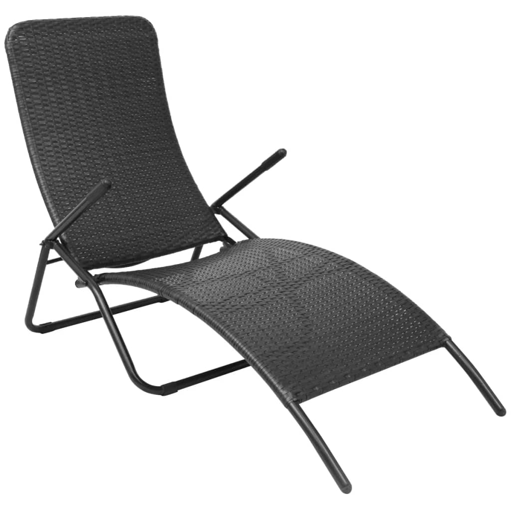 Sonnenliege Klappbar Poly Rattan Schwarz