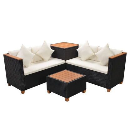 4-tlg. Garten-Lounge-Set mit Auflagen Poly Rattan Schwarz