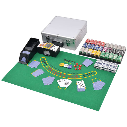 Kombiniertes Poker/Blackjack Set mit 600 Laserchips Aluminium