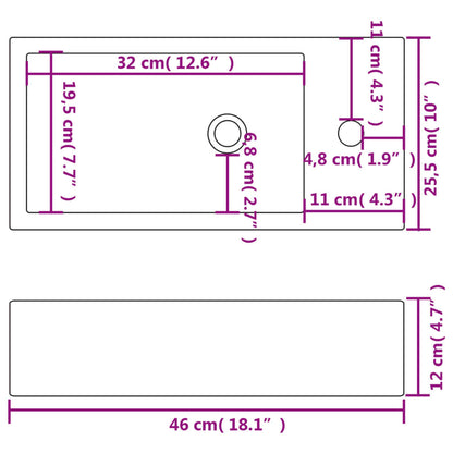 Waschbecken Rechteckig mit Hahnloch Keramik Weiß 46x25,5x12 cm