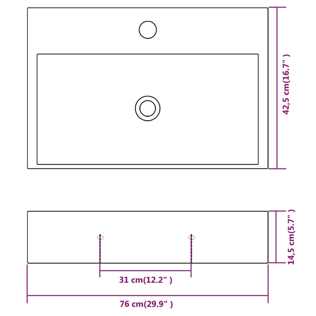 Waschbecken mit Hahnloch Keramik Weiß 76x42,5x14,5 cm