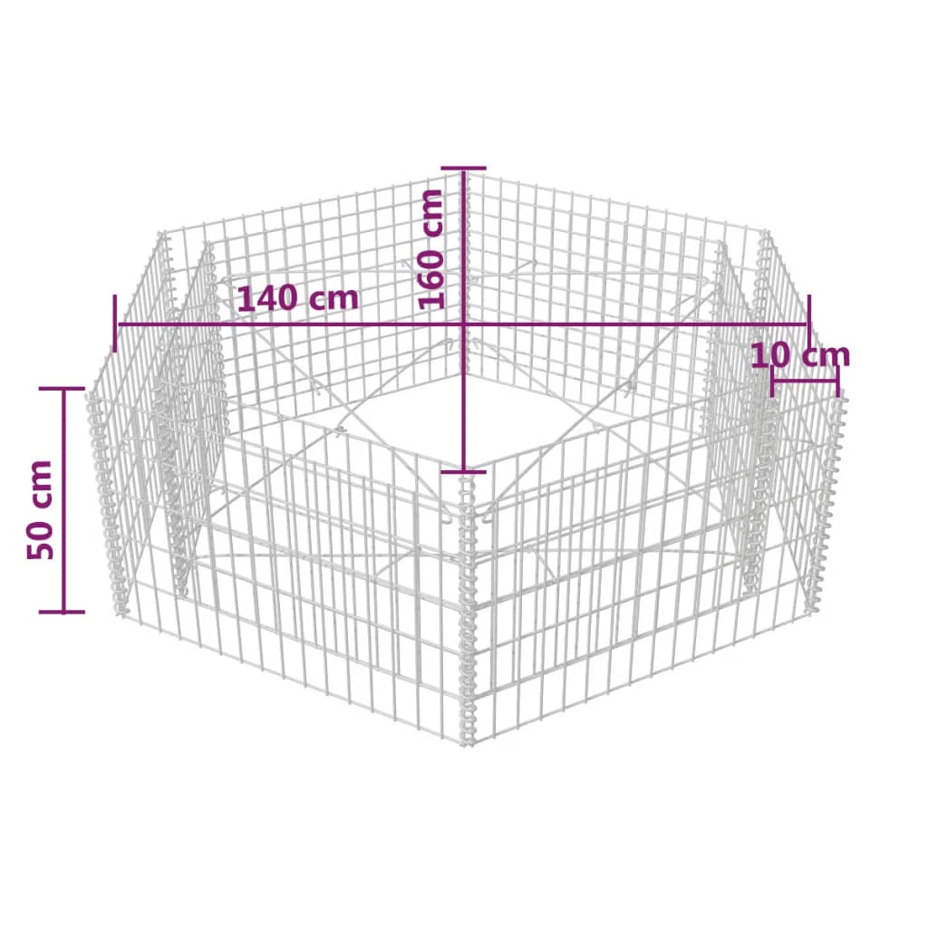 Sechseckiges Gabionen-Hochbeet 160×140×50 cm