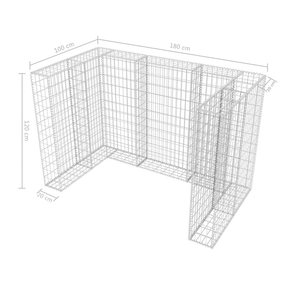 Gabionen-Mülltonnenverkleidung für 2 Tonnen Stahl 180x100x120cm