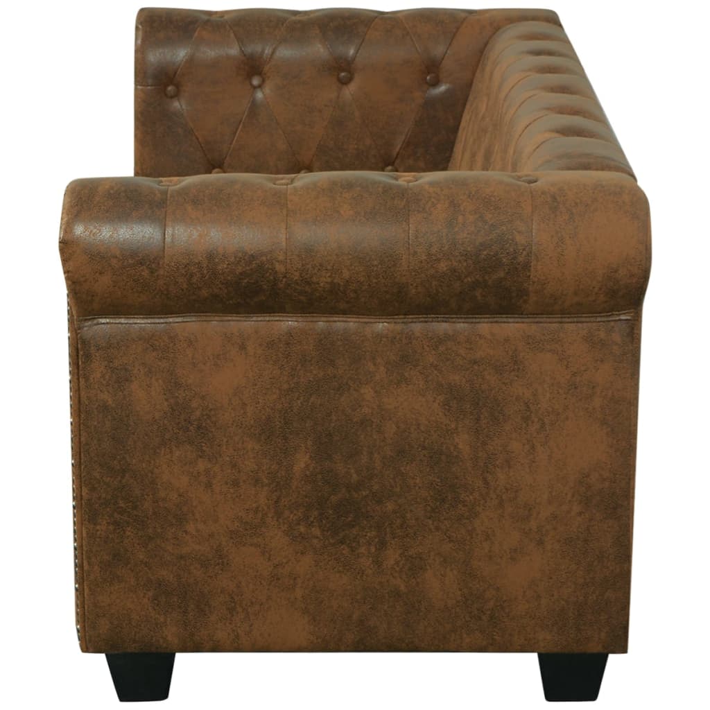 Chesterfield-Sofa 2-Sitzer Kunstleder Braun