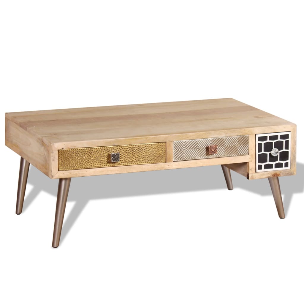 Couchtisch mit Schubladen Massivholz Mango 105x55x41 cm