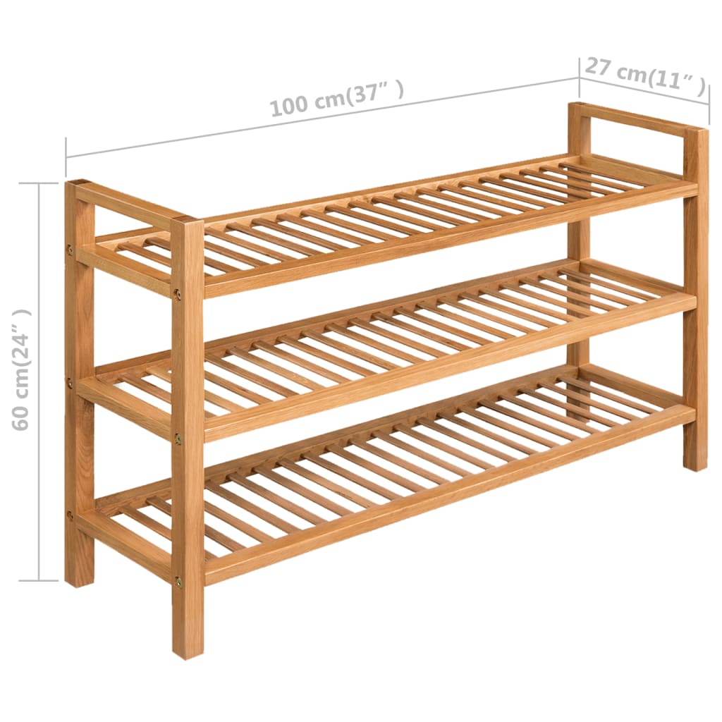 Schuhregal mit 3 Etagen 100x27x60 cm Massivholz Eiche