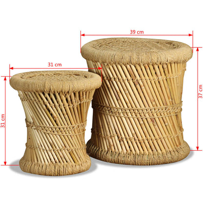 Hocker 2 Stk. Bambus und Jute