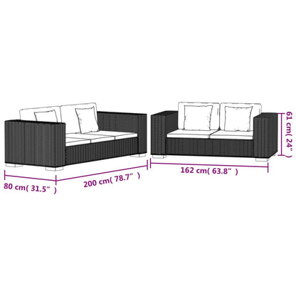 Sofa-Set 2-Sitzer und 3-Sitzer Echtes Rattan