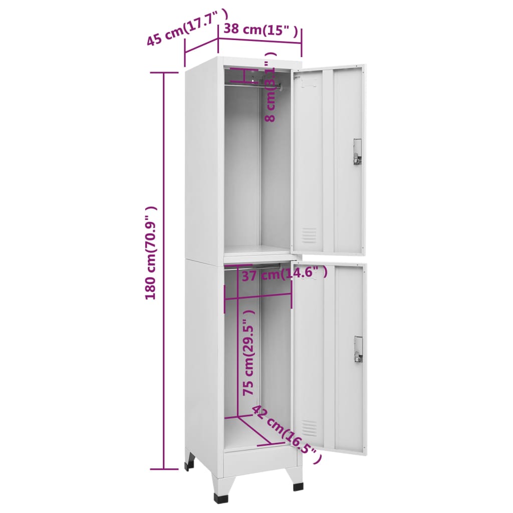 Schließfachschrank mit 2 Fächern 38x45x180 cm