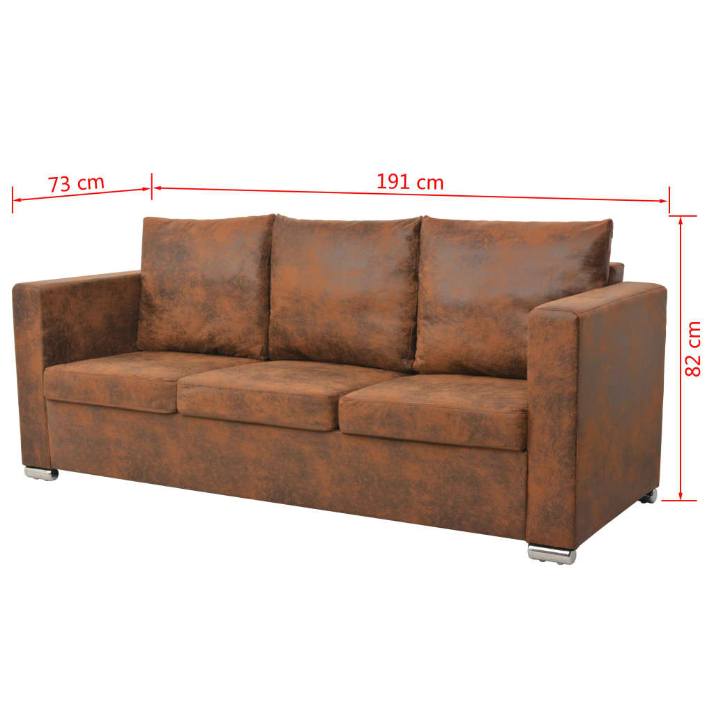 3-Sitzer Sofa 191 x 73 x 82 cm Künstliches Wildleder