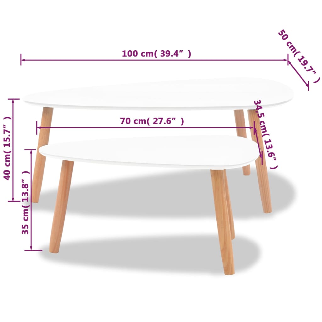 2-tlg. Couchtisch-Set Massivholz Kiefer Weiß