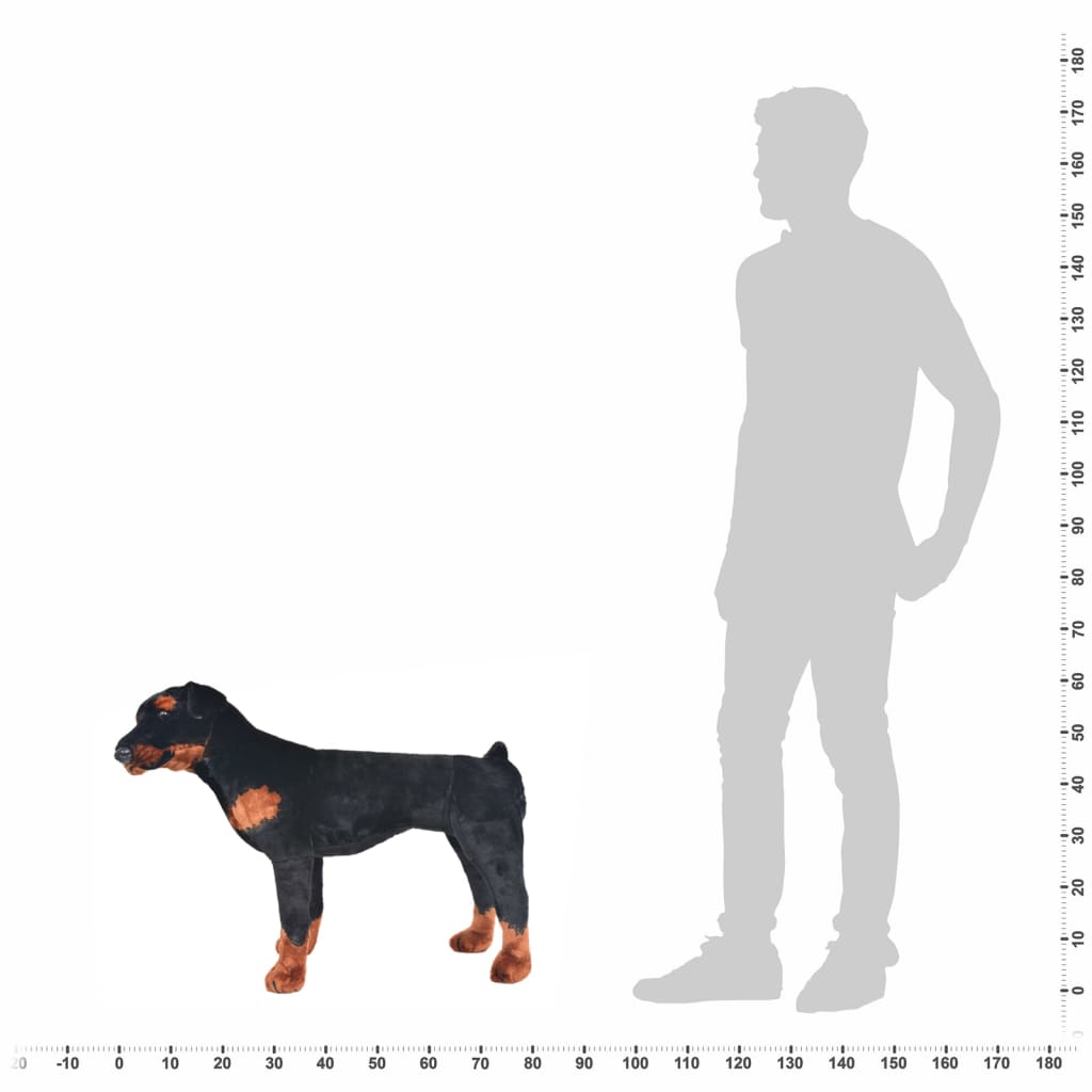 Plüschtier Hund Rottweiler Stehend Plüsch Schwarz und Braun XXL