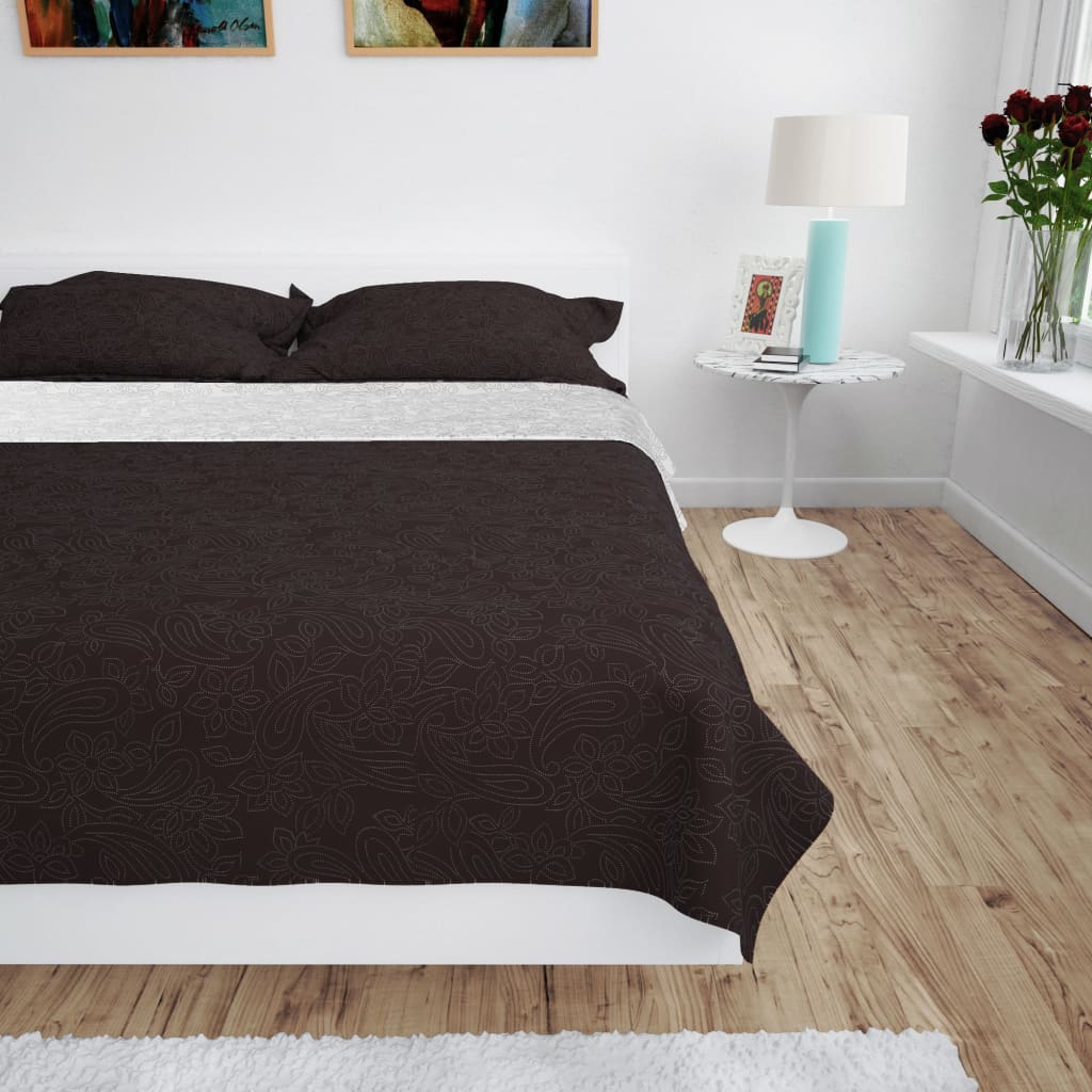 Zweiseitige Tagesdecke Gesteppt 170 x 210 cm Creme und Braun