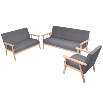 Sofa-Set 3-tlg. Stoff Dunkelgrau