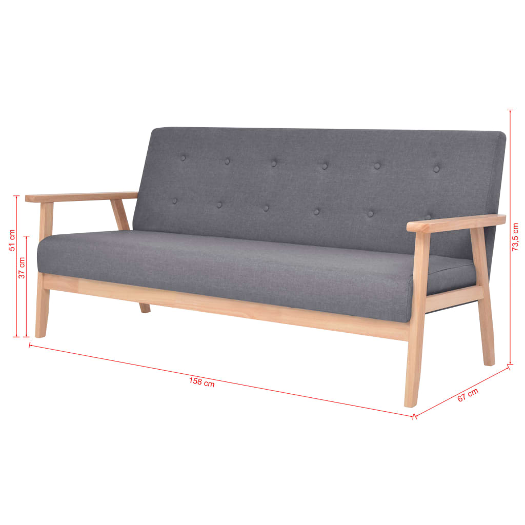 Sofa-Set 3-tlg. Stoff Dunkelgrau