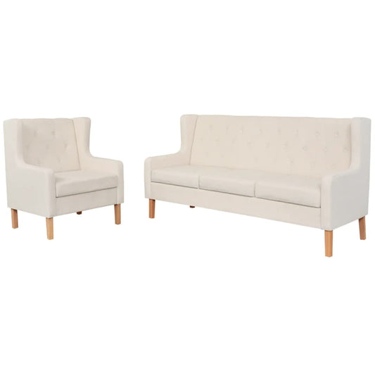 2-tlg. Sofa-Set Stoff Cremeweiß