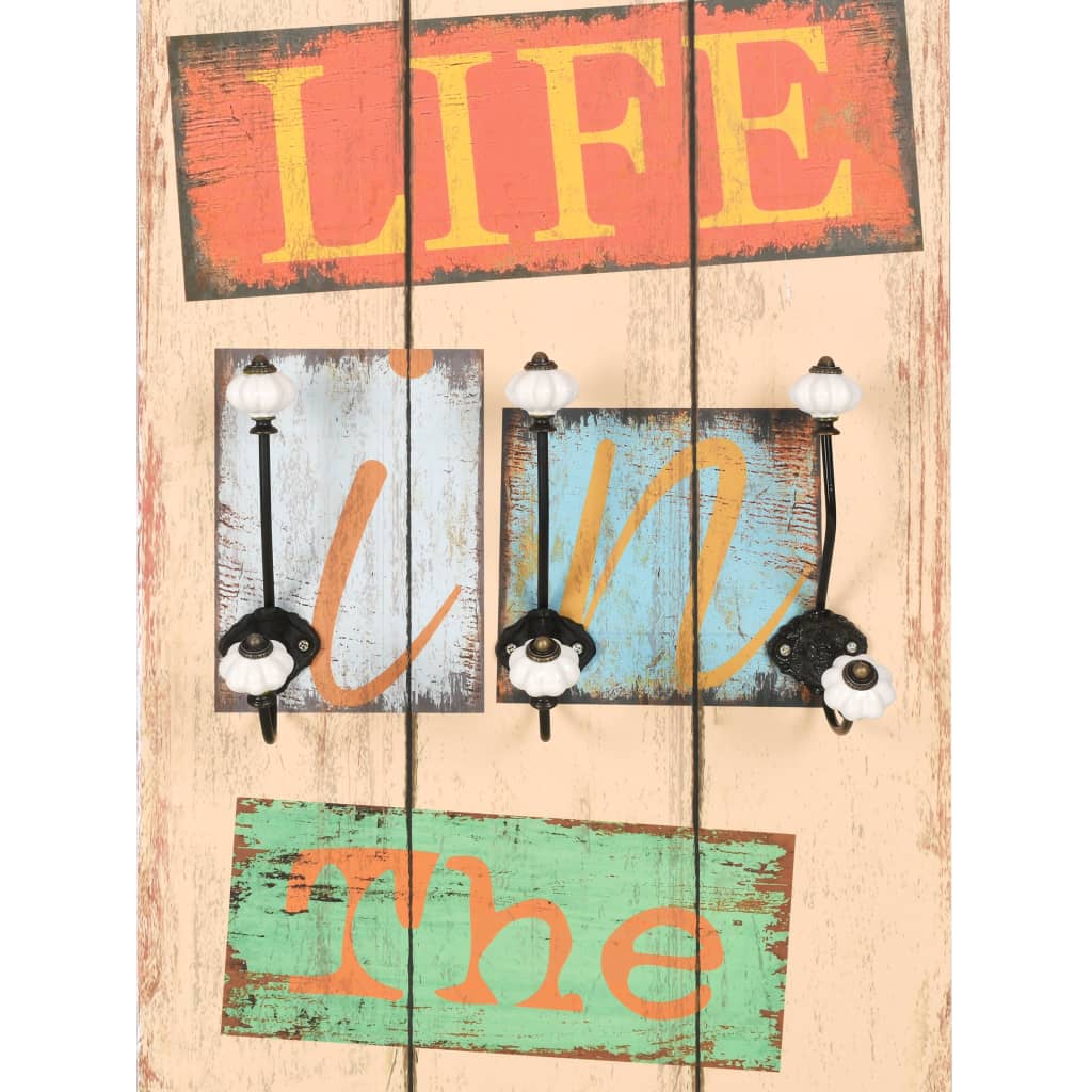 Wandgarderobe mit 6 Haken 120 x 40 cm "LIVE LIFE"