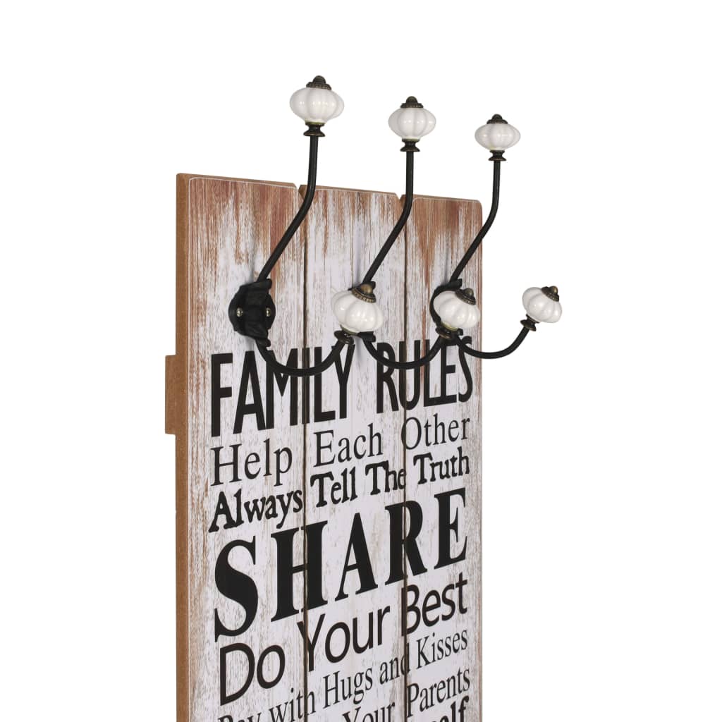 Wandgarderobe mit 6 Haken 120 x 40 cm "FAMILY RULES"