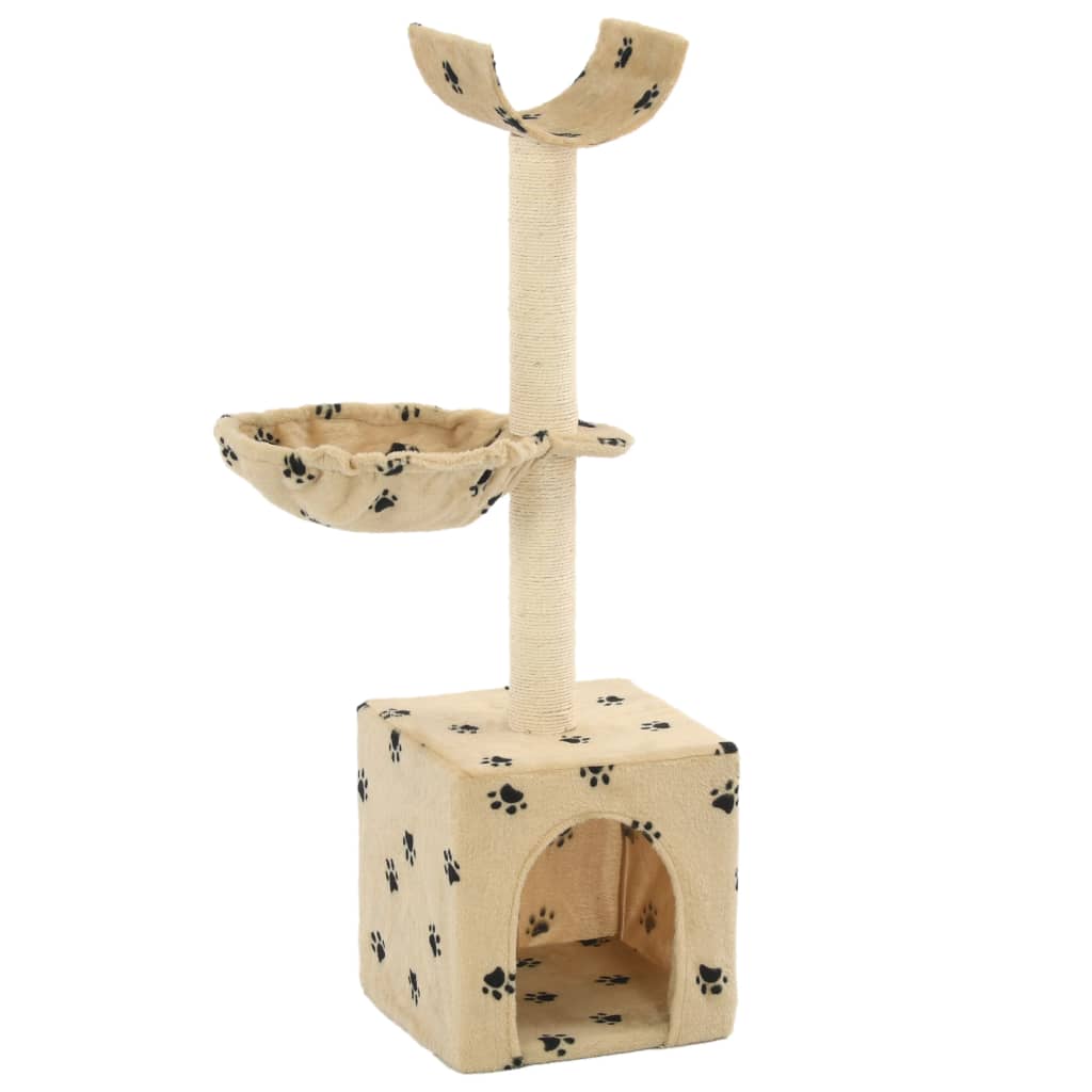 Katzen-Kratzbaum mit Sisal-Säulen 105 cm Beige Pfoten-Aufdruck