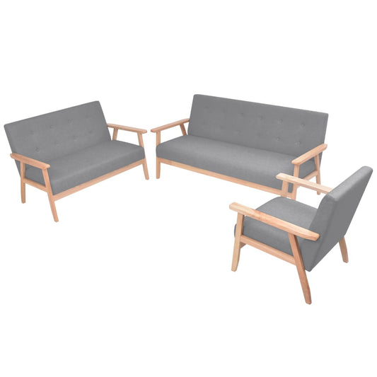 Sofa-Set 3-tlg. Stoff Hellgrau