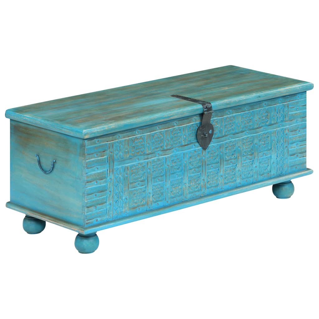 Aufbewahrungstruhe Massivholz Mango Blau 100x40x41 cm