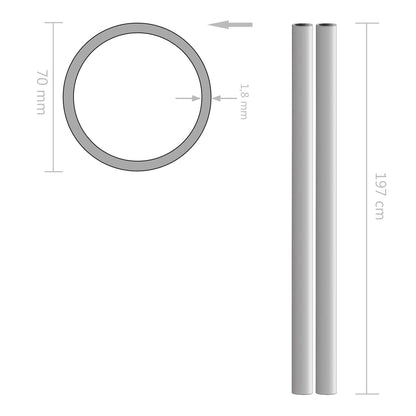 2 Stk. Edelstahlrohre Rund V2A 2m Ø70x1,8mm