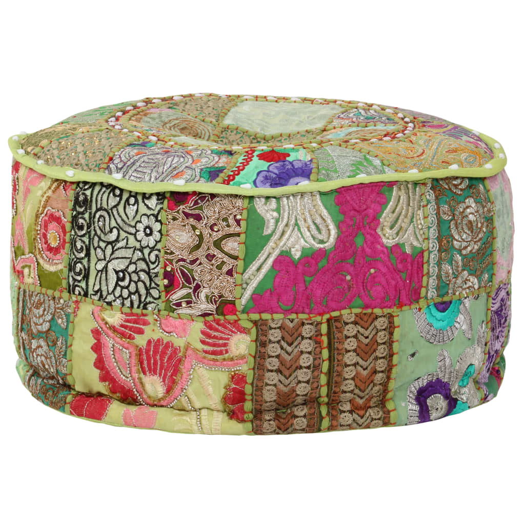 Patchwork Sitzpouf Rund Baumwolle Handgefertigt 40x20 cm Grün