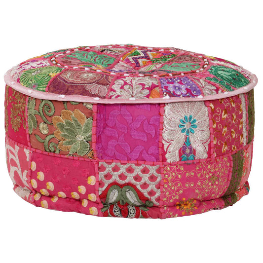 Patchwork Sitzpouf Rund Baumwolle Handgefertigt 40x20 cm Rosa