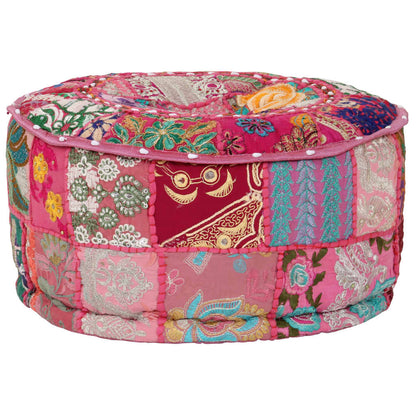 Patchwork Sitzpouf Rund Baumwolle Handgefertigt 40x20 cm Rosa