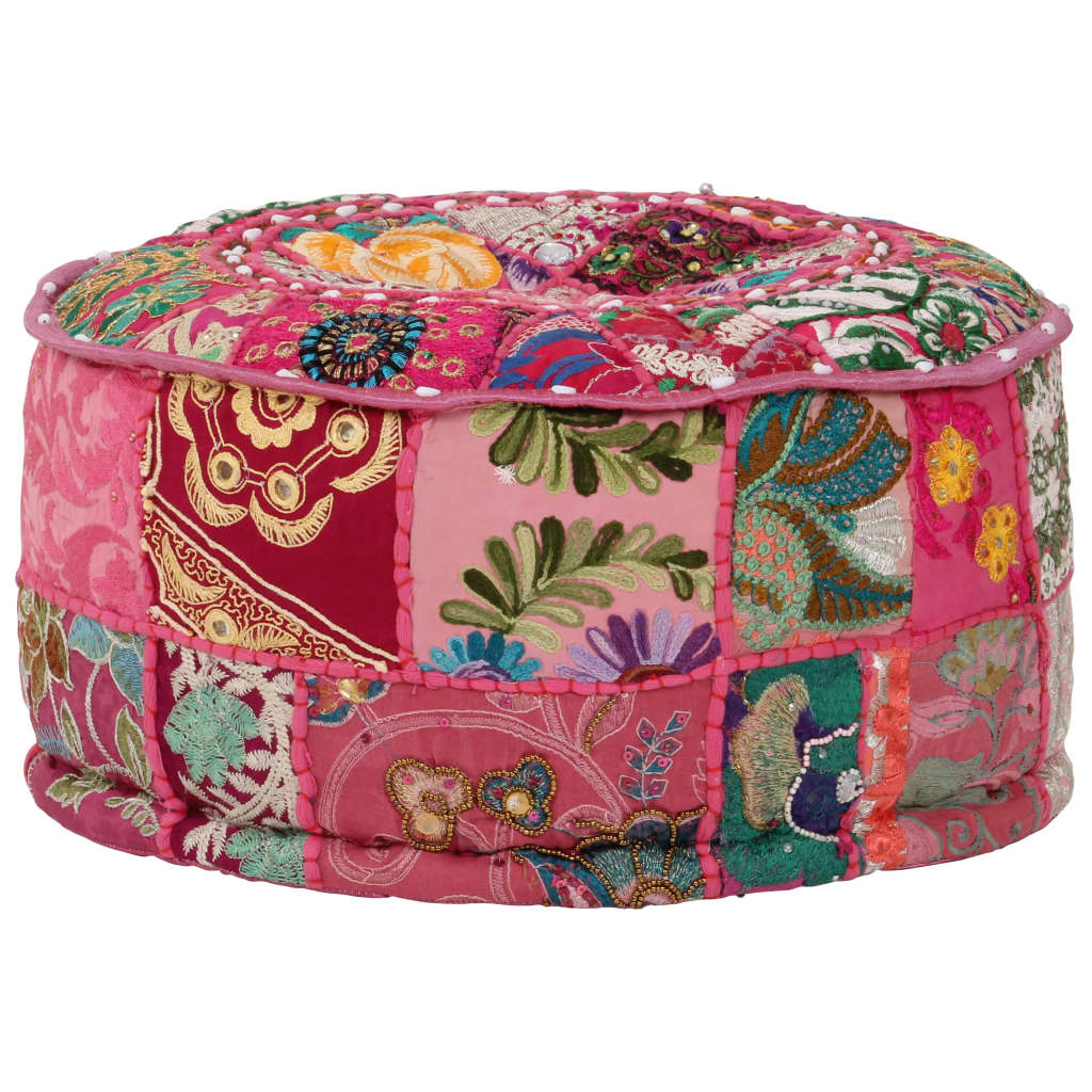 Patchwork Sitzpouf Rund Baumwolle Handgefertigt 40x20 cm Rosa