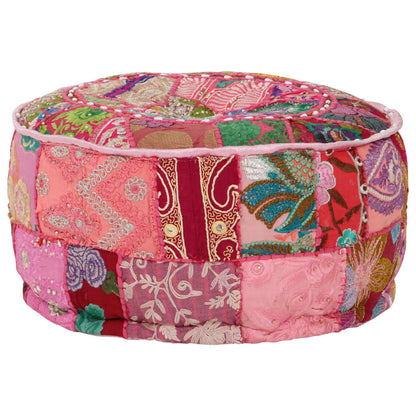 Patchwork Sitzpouf Rund Baumwolle Handgefertigt 40x20 cm Rosa