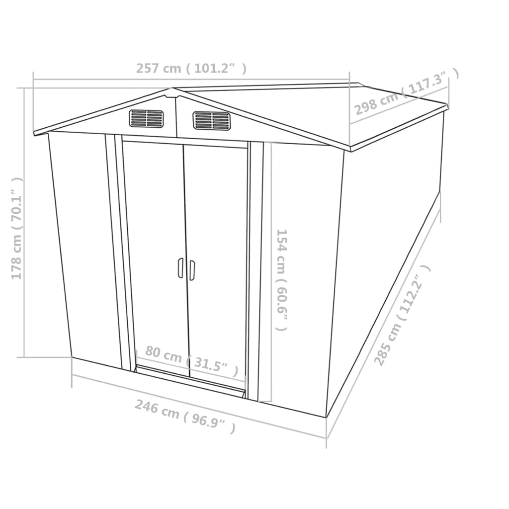 Gartenhaus 257x298x178 cm Metall Grau