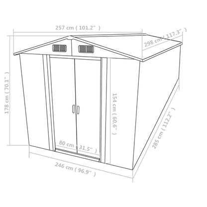 Gartenhaus 257x298x178 cm Metall Grau